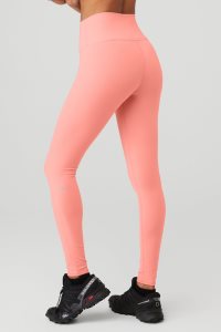 Legginsy Alo Yoga High-Stanem Airbrush Damskie Różowe | 43760-KPBZ