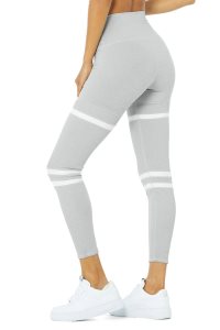 Legginsy Alo Yoga High-Stanem Legit Damskie Szare Białe | 63598-GFSB