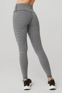 Legginsy Alo Yoga High-Stanem Micro Houndstooth Damskie Białe Czarne | 06815-IHTC