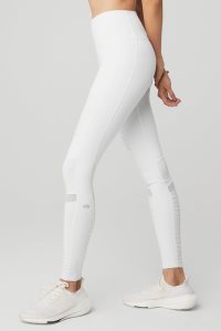 Legginsy Alo Yoga High-Stanem Moto Damskie Białe Białe | 30825-FYRG