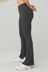 Legginsy Alo Yoga High-Stanem Pinstripe Zip It Flare Damskie Ciemny Szare Czarne | 07159-VHKN