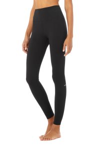 Legginsy Alo Yoga High-Stanem Solid Vapor Damskie Czarne | 26359-QWMU