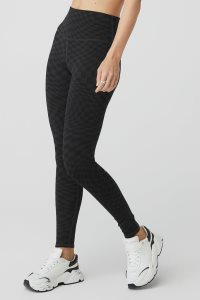 Legginsy Alo Yoga Jacquard High-Stanem Checkered Damskie Czarne Ciemny Szare | 26431-KUQZ