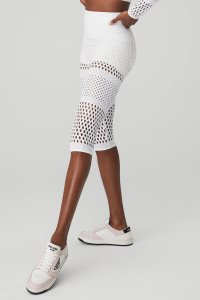 Legginsy Alo Yoga Mesh High-Stanem Haute Summer Capri Damskie Białe | 86590-GHPC