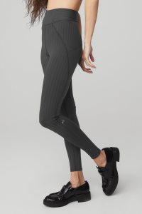Legginsy Alo Yoga Pinstripe Jacquard Extreme High-Stanem Damskie Ciemny Szare Czarne | 18493-OKUG