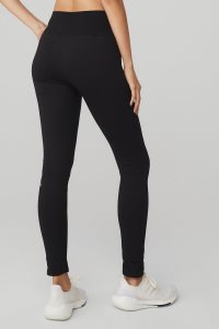 Legginsy Alo Yoga Seamless High-Stanem Żebrowany Damskie Czarne | 21974-SCUV