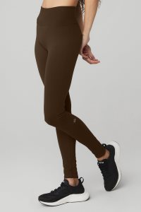 Legginsy Alo Yoga Seamless High-Stanem Żebrowany Damskie Kawa | 23657-LFHX