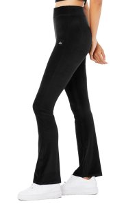 Legginsy Alo Yoga Velour Flare Damskie Czarne | 91645-LKAR