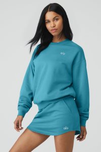 Long Sleeve Alo Yoga Accolade Crew Neck Damskie Niebieskie | 25796-XFRB