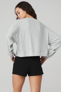 Long Sleeve Alo Yoga Alolux Soho Crop Henley Damskie Szare | 43709-HZUP