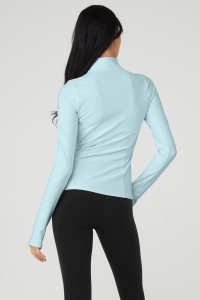 Long Sleeve Alo Yoga Alosoft 1/2 Zip Rapid Damskie Niebieskie | 30948-QSFZ