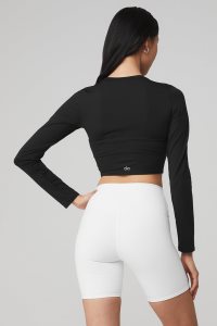 Long Sleeve Alo Yoga Alosoft Crop Finesse Damskie Czarne | 70264-MINJ