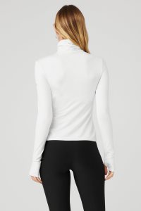 Long Sleeve Alo Yoga Alosoft Protection Turtleneck Damskie Białe | 91753-TEGL