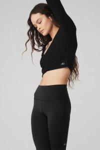Long Sleeve Alo Yoga Amelia Luxe Crop Damskie Czarne | 23514-BGJP