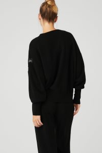 Long Sleeve Alo Yoga Cashmere Jet Set Crew Damskie Czarne | 43856-DBFQ