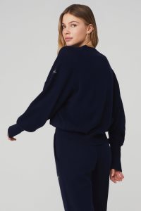 Long Sleeve Alo Yoga Cashmere Jet Set Crew Damskie Granatowe | 68123-GPSA