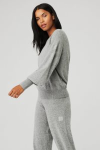 Long Sleeve Alo Yoga Cashmere Jet Set Crew Damskie Szare | 87963-PBSA
