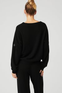 Long Sleeve Alo Yoga Cashmere Jet Set V-Neck Damskie Czarne | 07689-FHJS