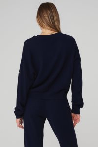 Long Sleeve Alo Yoga Cashmere Jet Set V-Neck Damskie Granatowe | 95420-TFWP