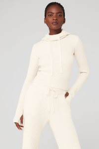 Long Sleeve Alo Yoga Cashmere Żebrowany Zimowe Dream Damskie Białe | 04695-VMKU