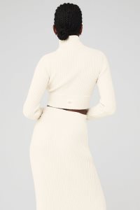 Long Sleeve Alo Yoga Cashmere Żebrowany Zimowe Dream Cropped Turtleneck Damskie Białe | 41357-TGUF