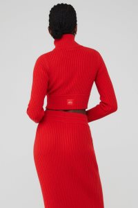 Long Sleeve Alo Yoga Cashmere Żebrowany Zimowe Dream Cropped Turtleneck Damskie Czerwone | 45763-AVEW