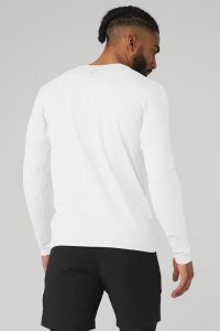 Long Sleeve Alo Yoga Conquer Reform Crewneck Męskie Białe | 89672-LGVW