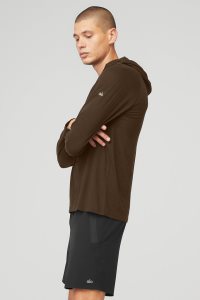 Long Sleeve Alo Yoga Core Runner Męskie Kawa | 19480-JAZC