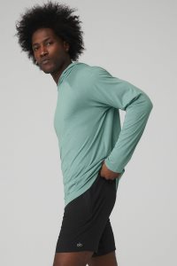 Long Sleeve Alo Yoga Core Runner Męskie Niebieskie | 42607-KZSQ