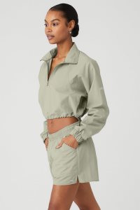 Long Sleeve Alo Yoga Cropped 1/4 Zip Alumni Damskie Cytrynowy Zielone | 31059-DLGS