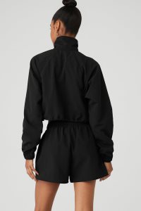 Long Sleeve Alo Yoga Cropped 1/4 Zip Alumni Damskie Czarne | 60372-CTDU