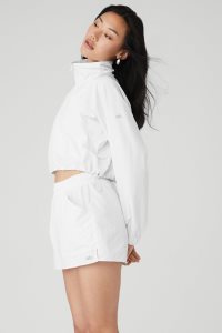 Long Sleeve Alo Yoga Cropped 1/4 Zip Alumni Damskie Białe | 69483-GUSD
