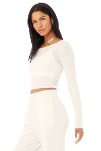Long Sleeve Alo Yoga Gather Damskie Białe | 74389-XQWB