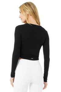 Long Sleeve Alo Yoga Gather Damskie Czarne | 30658-PHDR