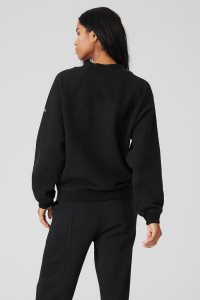 Long Sleeve Alo Yoga Heavy Weight Offline Crew Neck Damskie Czarne | 06784-LQNM