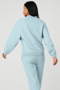 Long Sleeve Alo Yoga Heavy Weight Offline Crew Neck Damskie Niebieskie | 26175-AKUJ