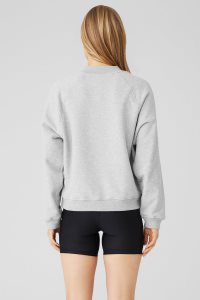 Long Sleeve Alo Yoga Heavy Weight Offline Crew Neck Damskie Szare | 76304-CIRE