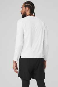 Long Sleeve Alo Yoga Idol Performance Tee Męskie Białe | 02673-JOKA