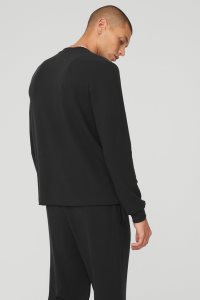 Long Sleeve Alo Yoga Micro Waffle Fast Break Henley Męskie Czarne | 07654-KTVM