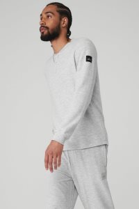 Long Sleeve Alo Yoga Micro Waffle Fast Break Henley Męskie Szare | 85026-KOPH