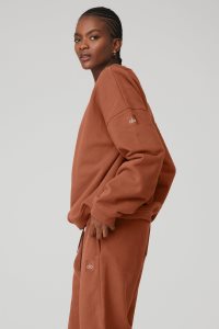 Long Sleeve Alo Yoga Renown Heavy Weight Crew Neck Damskie Czerwone | 18049-JSIG