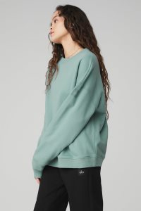 Long Sleeve Alo Yoga Renown Heavy Weight Crew Neck Damskie Niebieskie | 38729-EROT
