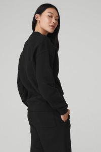 Long Sleeve Alo Yoga Renown Heavy Weight Crew Neck Damskie Czarne | 48169-JSZV
