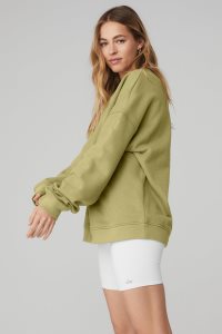 Long Sleeve Alo Yoga Renown Heavy Weight Crew Neck Damskie Musztardowe | 76823-YRES