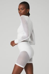 Long Sleeve Alo Yoga Seamless Open Air Damskie Białe | 60452-BEHK
