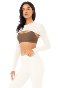 Long Sleeve Alo Yoga Thrill Seeker Shrug Damskie Białe | 37468-LCBA