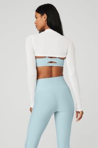 Long Sleeve Alo Yoga Thrill Seeker Shrug Damskie Białe | 70351-NHWI