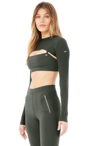 Long Sleeve Alo Yoga Thrill Seeker Shrug Damskie Ciemny Zielone | 81903-QRNJ