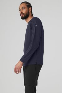 Long Sleeve Alo Yoga Triumph Tee Męskie Granatowe | 97836-QZGY