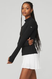 Long Sleeve Alo Yoga Wellness Rib Mock Neck Damskie Czarne | 25860-FQHB